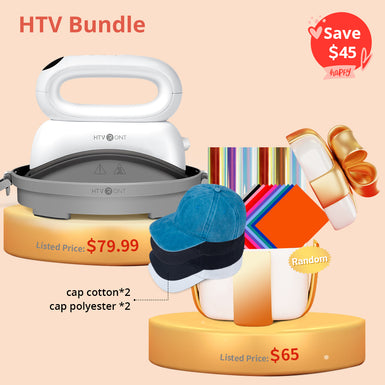 [HTV Bundle]HTVRONT Hat Heat Press Machine+ Great Valued HTV Box  (HTV*10+Holographic HTV*6+4pack Baseball Cap Blank+Tools ≥78＄)