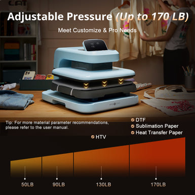 automatic heat press 2 adjustable pressure, up to 170 LB