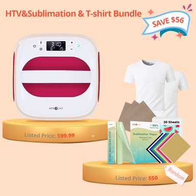 [T shirt Bundle]T shirt Heat Press Machine - 10"X10"+(HTV vinyl*10+Sublimation Paper*30 + Sublimation HTV+T-shirt White Blank*2 +Tools≥$50)