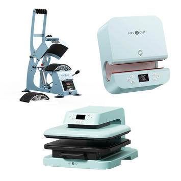 Collection of manual heat press, tumbler heat press, auto heat press 1 on a white background,