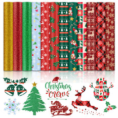 New Models Christmas Patterned Heat Transfer Vinyl Bundle - 13 Sheets 12"x10"