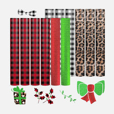 Christmas Buffalo Plaid & Leopard & Glitter Permanent Adhesive Vinyl Bundle 12" x 12" - 12 Sheets
