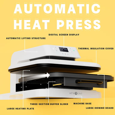 HTVRONT Auto Heat Press Machine for T Shirts 15x15 110V, Starter Kit - White