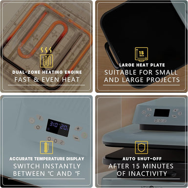 HTVRONT Auto Heat Press Machine for T Shirts 15x15 110V, Ultimate Premium Kit - Light Blue