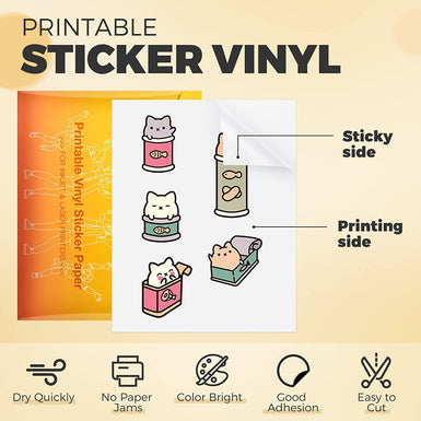 Glossy Printable Vinyl Sticker Paper 100 Sheets Waterproof - 8.5"X 11"