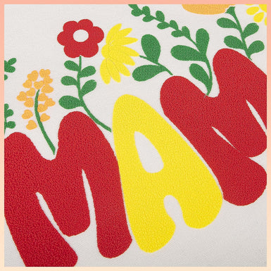 Floral and letter patterns made of puff vinyl.