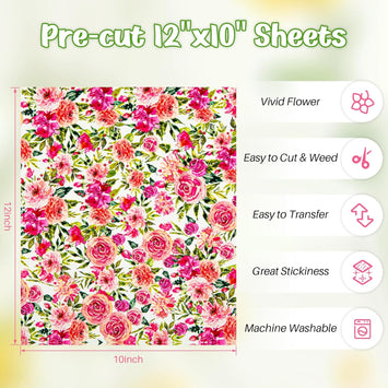 Floral Patterned Heat Transfer Vinyl Bundle - 12"x10" 10 Sheets