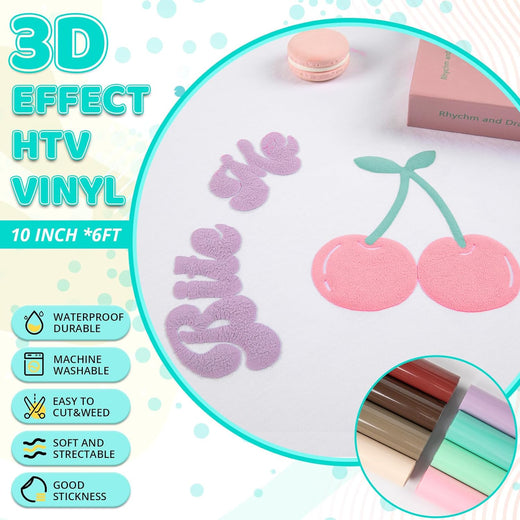 3D Puff Heat Transfer Vinyl for T-Shirt - 10" x 6ft （8 Colors）
