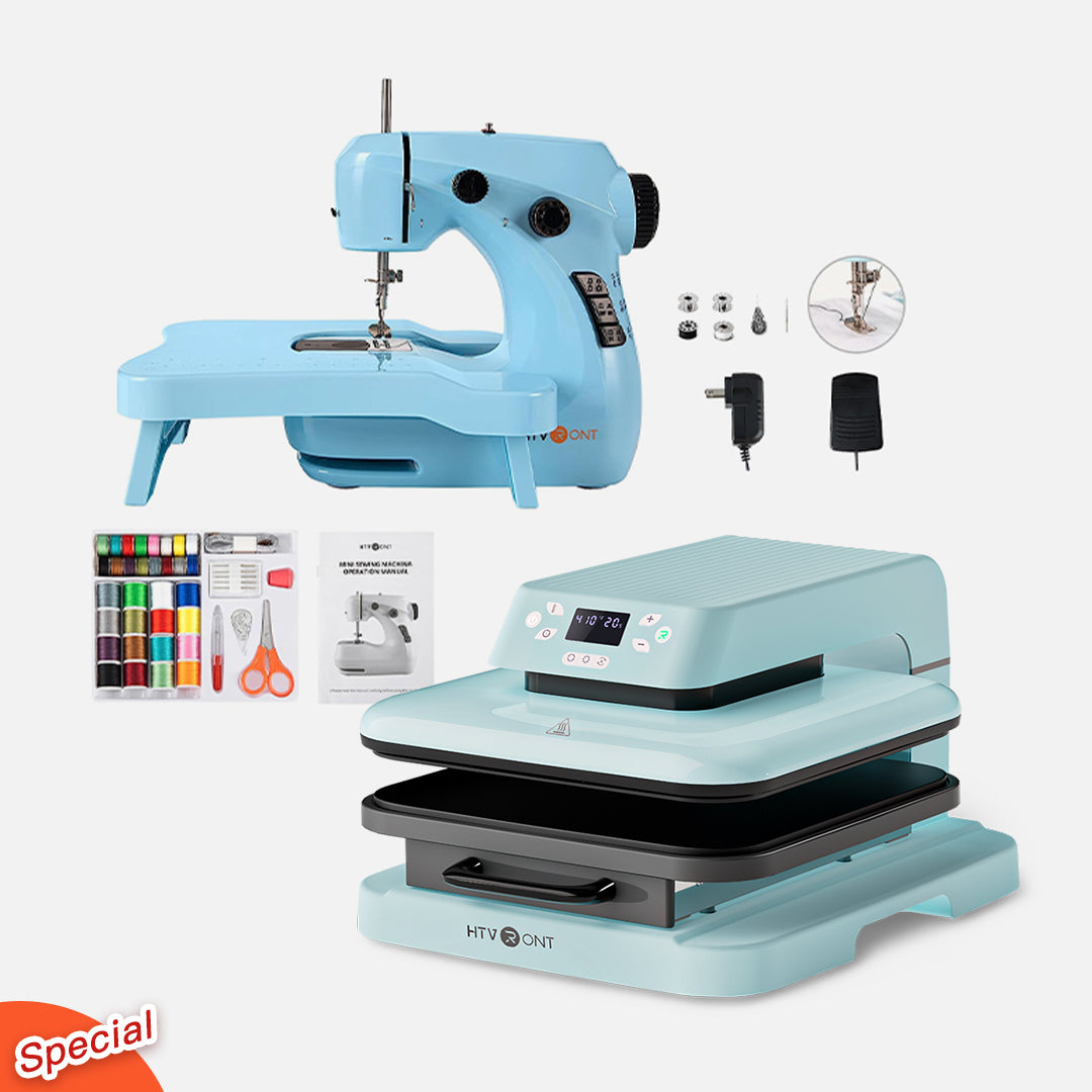 [Machine bundle]Auto Heat Press Machine+MINI sewing Machine+starter ki