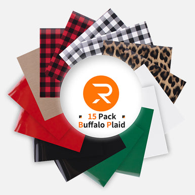 Buffalo Plaid HTV vinyl Bundle - 12"x10" 15 Packs(7 Assorted Christmas Colors)