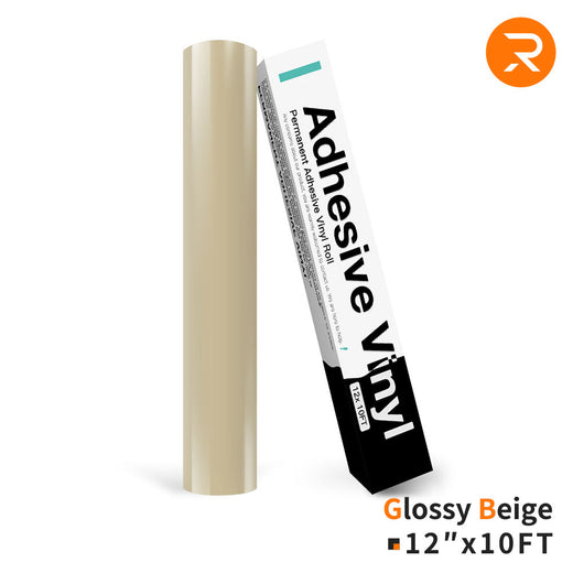 glossy beige Permanent Adhesive Vinyl Roll - 12"x10 Ft （35 Colors)