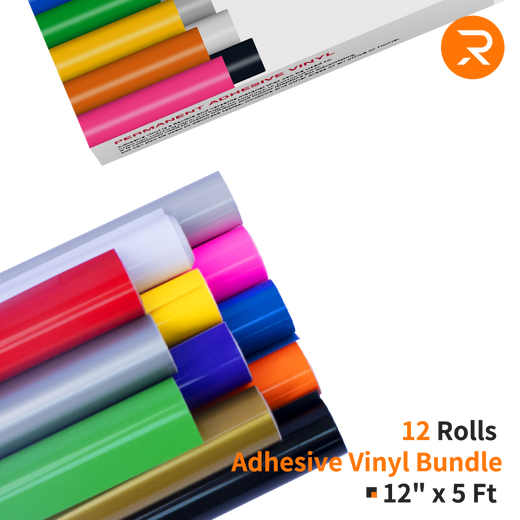 Adhesive Vinyl Roll Bundle - 12" x 5 FT (12 Assorted Colors）
