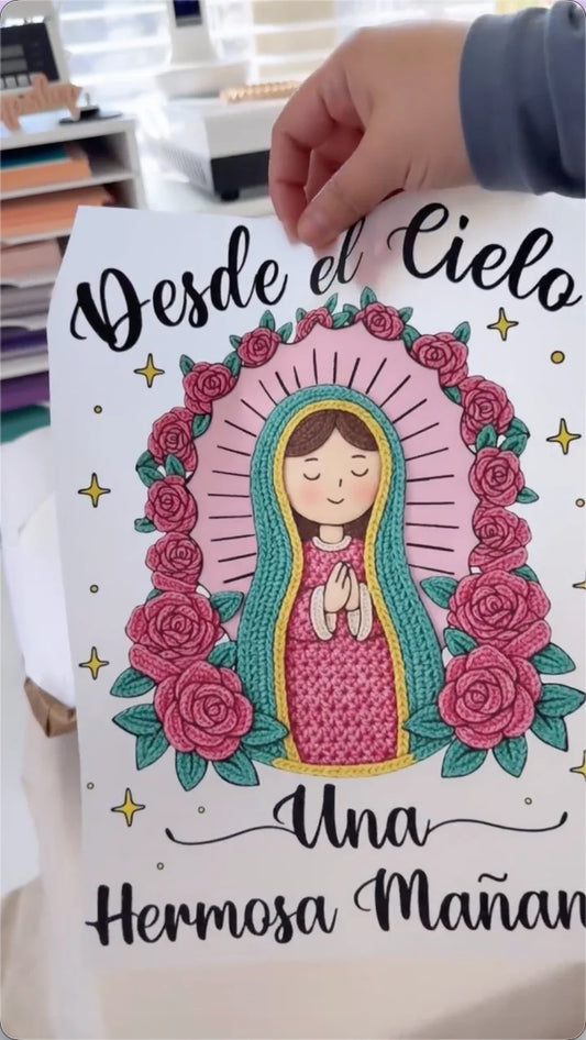 Fresh DTF print-Stunning crochet-style Virgin Mary