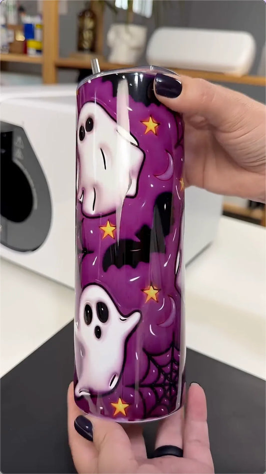 Sublimation heat press a Halloween-style tumbler