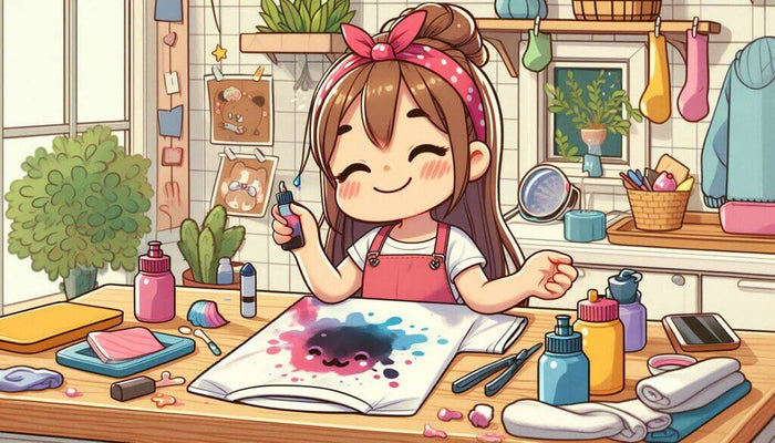 This covered image shows a young mother or handicraft enthusiast dealing with the sublimation ink problem on a T-shirt.