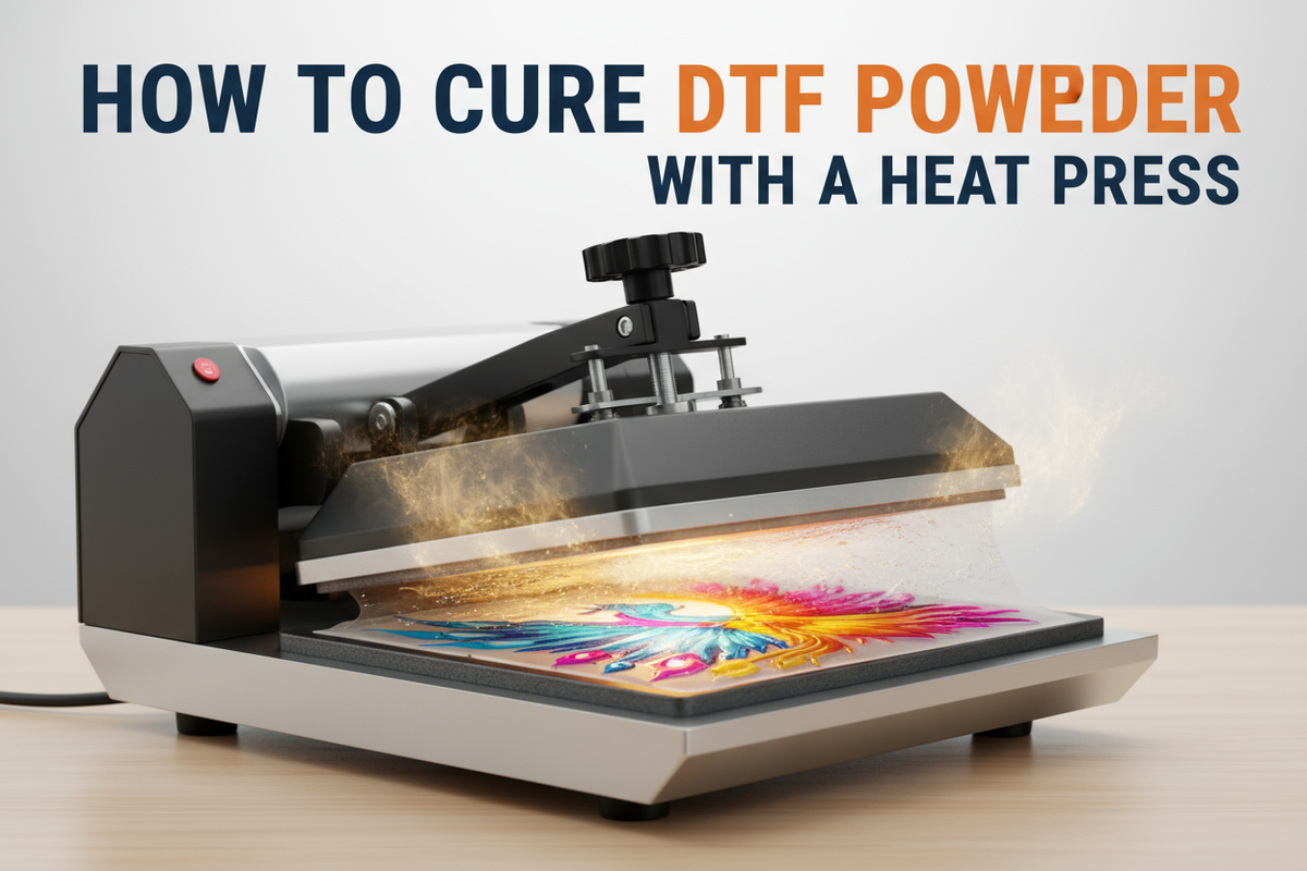 cover of blog - How to Cure DTF Powder with a Heat Press