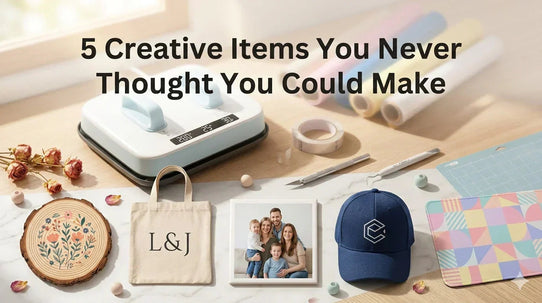 H10 Portable Heat Press with 5 items that could be heat press