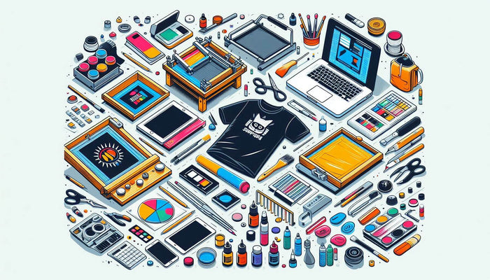 This covered image shows all kinds of items for making T-shirts to start business.
