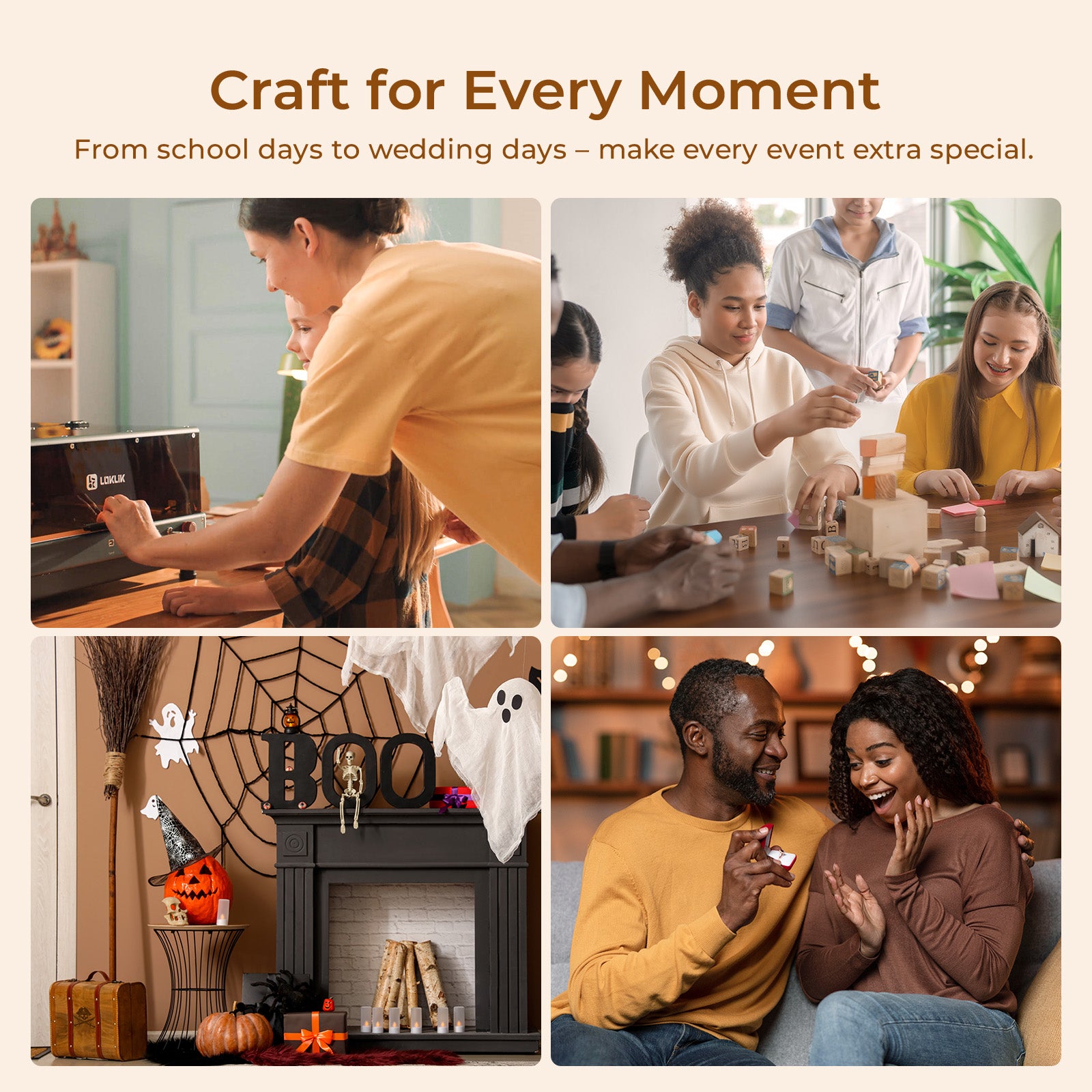 Collage of people engaged in various activities with text 'Craft for Every Moment'.