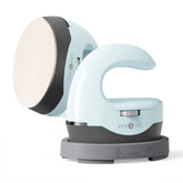 Light blue and gray Mini heat press machine on a white background