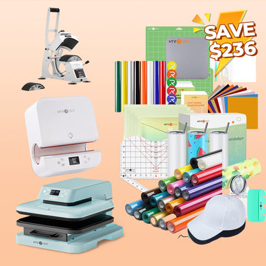 [All in one]HTVRONT Auto Heat Press15"x15"+Tumbler Press+Manual Hat Press Machine+All in Bundle(Baseball Cap Blank*2+Tumbler 20oz*4+10sheets HTV+20Rolls HTV+PUFF HTV*9+Sumblimation Paper*25+Sumblimation HTV*5+Transfer paper*10+T shirt Ruler +Tools≥257＄)