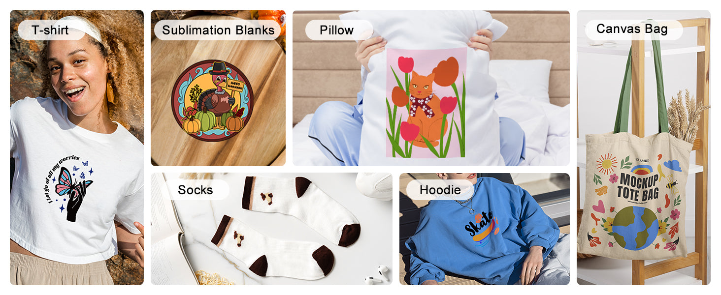 Auto HEAT PRESS 2 has many uses, including: T-shirts, pillows, socks, sweatshirts, sublimation blanks, and canvas bags.