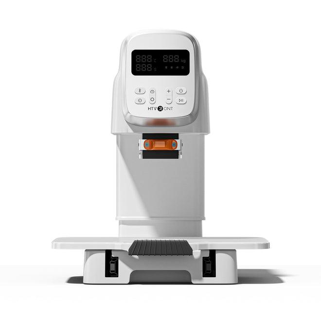 White electronic device with digital display on a white background