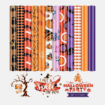Halloween Patterned HTV Heat Transfer Vinyl - 12x10" 13 Sheets