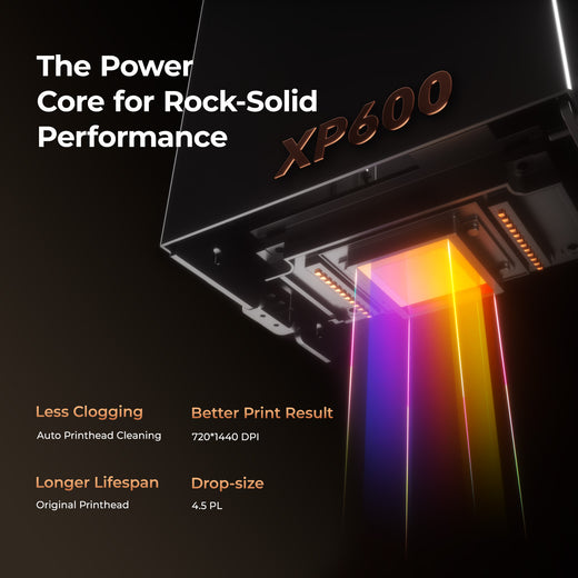 XP600 printer core with features highlighted on a dark background