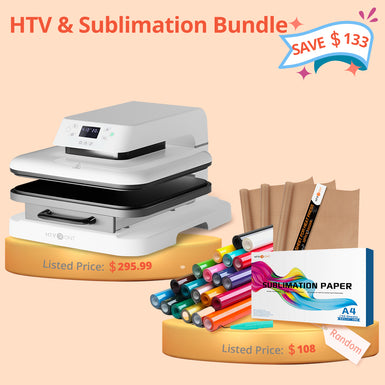 [HTV & Sublimation Bundle] Auto Heat Press Machine 15" x 15" 110V + 20 rolls HTV Bundle+ 150pcs Sublimation Paper+3 Packs PTFE Teflon 16" x 20"  (≥$108)