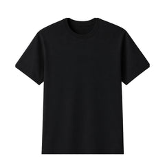 A plain black short-sleeve crewneck t-shirt displayed against a solid white background.