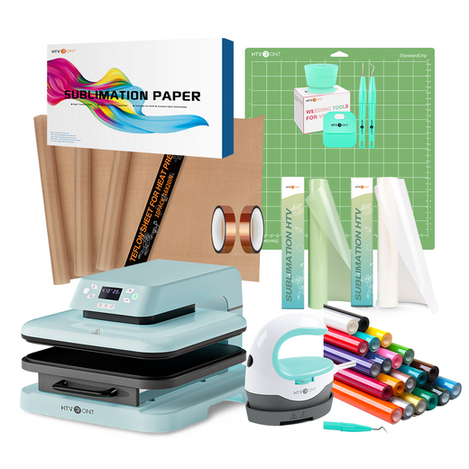 HTVRONT Auto Heat Press Machine for T Shirts 15x15 110V, Ultimate Premium Kit - Light Blue