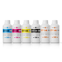 CYMK DTF ink with different colors on a white background
