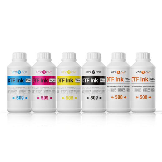 CYMK DTF ink with different colors on a white background