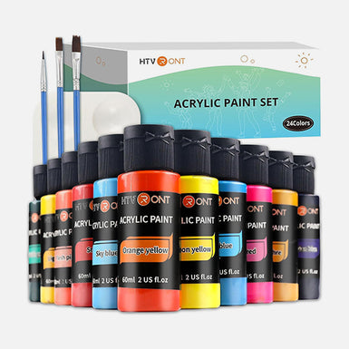 Acrylic Paint Set of 24 Colors (60 ml) - with 3 Paint Brushes and 1 Color Palette