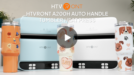 HTVront A200H auto handle tumbler heat press with tumblers featuring animal designs.