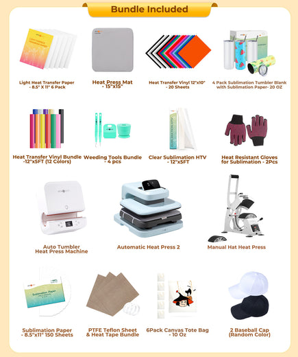 [All in one kit]HTVRONT Auto heat press 2+Tumbler press+Manual Hat Press+All in One Bundle