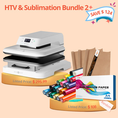 [HTV & Sublimation Bundle 2] Auto Heat Press Machine 15" x 15" 110V + 20 rolls HTV Bundle+ 150pcs Sublimation Paper+3 Packs PTFE Teflon 16" x 20"  (≥$108)