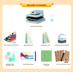 HTVRONT Auto Heat Press Machine for T Shirts 15x15 110V, Ultimate Premium Kit - Light Blue