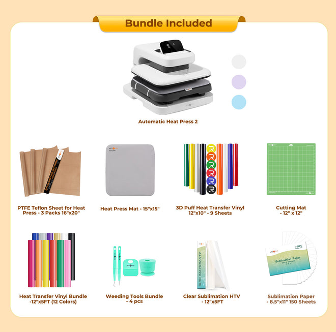 HTVRONT Auto Heat Press 2 - Digit 120V, Ultimate Premium Kit - Lavender Purple