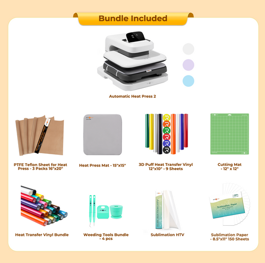 HTVRONT Auto Heat Press 2 - Digit 120V, Ultimate Premium Kit - Daisy White