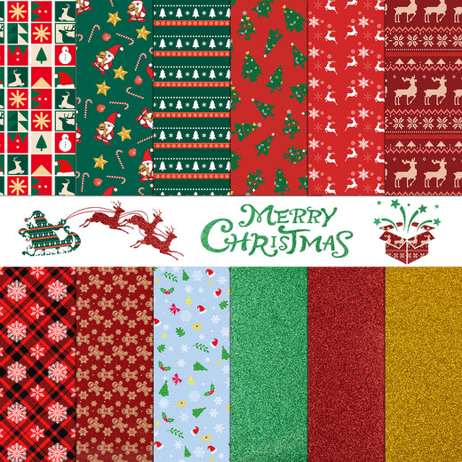 2025 New Models Christmas Patterned Heat Transfer Vinyl Bundle - 13 Sheets 12"x10"