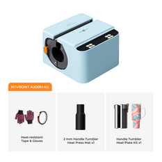 Light blue tumbler heat press machine with accessories on a white background
