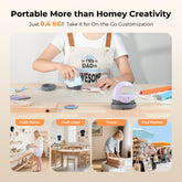 Person using a portable craft tool with text about creativity and portability.