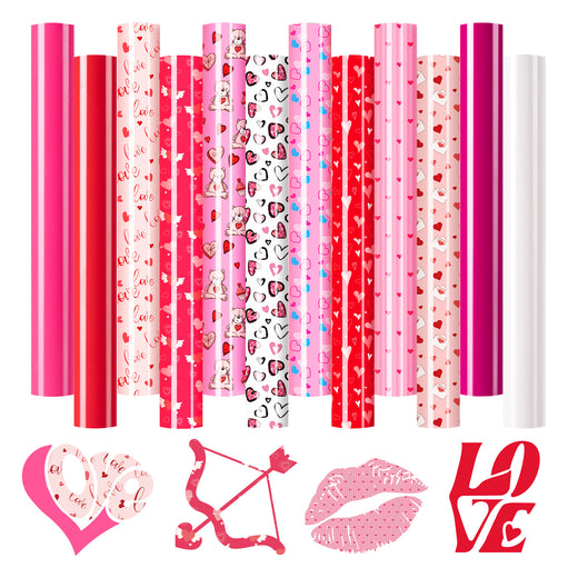 Valentine's Day Heat Transfer Vinyl - 13 Pack Patterned HTV（12 × 10in）