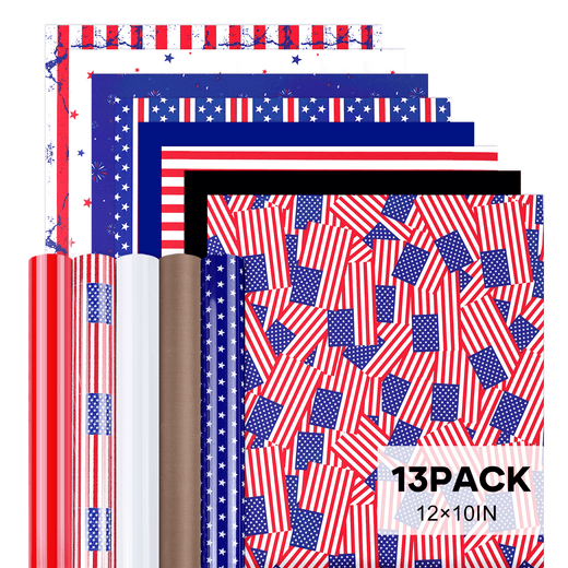 American Flag Heat Transfer Vinyl Bundle 12" x 10" - 13 Pack
