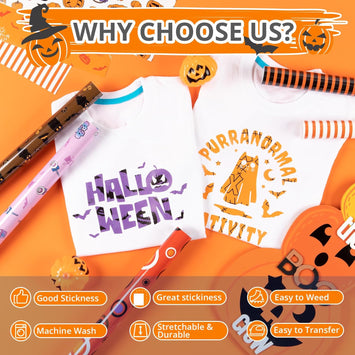 Halloween Patterned HTV Heat Transfer Vinyl - 12x10" 13 Sheets