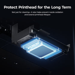 Print head with protective cover on a dark background, highlighting the importance of protecting the printhead.