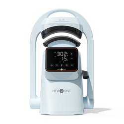 Light blue A300 hat press with digital display on a white background