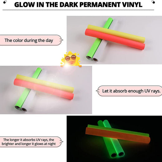 Glow in Dark Permanent Vinyl Neon Adhesive Vinyl Roll - 12" x 5ft （4 colors）